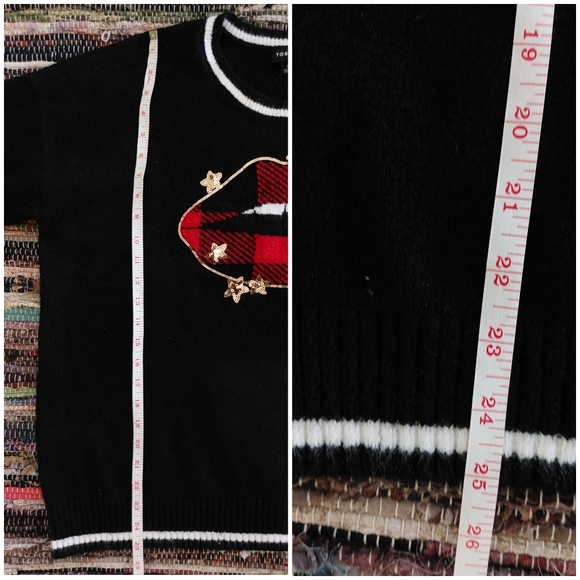 Torrid Plus Size 1X Women's Black Red Plaid Star Lips Super Soft Crew Sweater - Picture 12 of 12